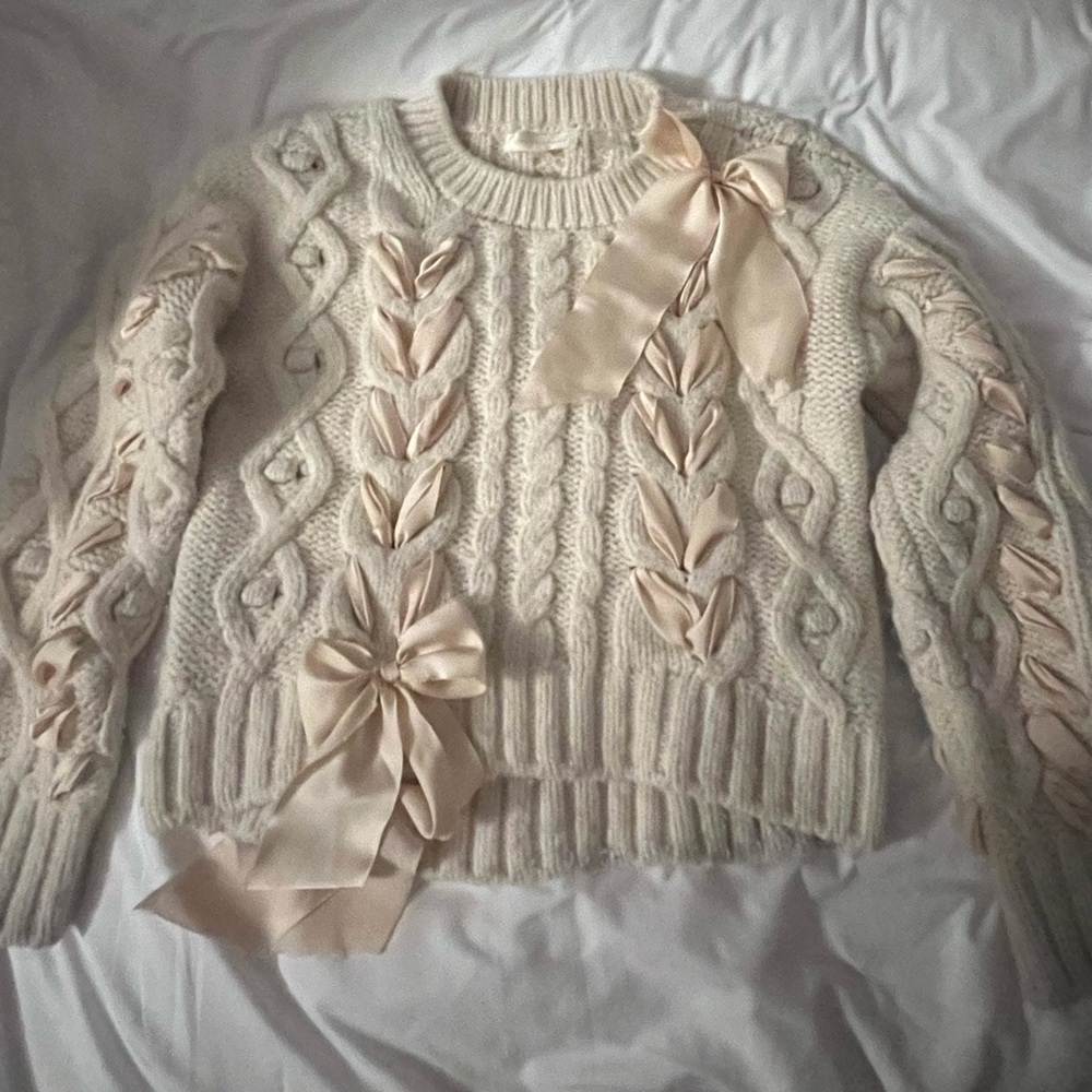 COPY - LoveShackFancy Parson Pullover Bow Sweater
